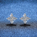 S925 Sterling Silver Cross-border Four-Leaf Clover Moissanite Earrings, D Color 80-Point-0-4