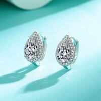 Sterling Silver Minimalist Shimmer Moissanite Teardrop Hoop Earrings-1ct + 1ct moissanite (white gold)