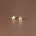 wholesale S925 silver women's small and simple heart earring with single diamond, heart-shaped elegant jewelry M01588-0-2
