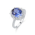 wholesale S925 Sterling Silver Light Luxury High-End 37 Carat Gemstone Ring, Cultivated Sapphire Ring for Women-0-0