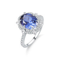 wholesale S925 Sterling Silver Light Luxury High-End 37 Carat Gemstone Ring, Cultivated Sapphire Ring for Women-3.7 carat cultured sapphire ring  US size 8 (China size 17)
