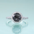 wholesale S925 Sterling Silver Retro Crystal Black Tourmaline Ring 8mm Round Natural Topaz Ring Silver Jewelry in Stock-0-9