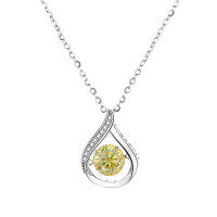 925 Silver Cross-Border Moissanite Necklace, 1 Carat Jumping Heart Pendant with Colorful Moving Waterdrop Moissanite.-1-carat yellow moissanite