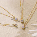 wholesale Sterling Silver Japanese Style Single Moissanite Necklace for Women, Four-Prong Setting Minimalist Pendant Collarbone Chain, Versatile Layering Look-0-1