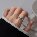 wholesale S925 Sterling Silver Ring with Gold Bean, Crushed Silver, Amazonite, and Blue Aventurine Irregular Cut Women's Ring R00605-0-1