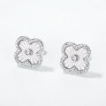 wholesale Silver needle Korean-style fashion minimalist natural white shell four-leaf clover earrings for women, delicate and petite, elegant and versatile-0-1