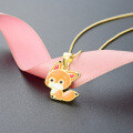wholesale 925 Sterling Silver Europe and America Cross-Border Cute Cartoon Fox Enamel Drop Pendant Necklace for Women, Small and Unique Design Animal Accessory-0-1