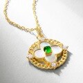 wholesale New S925 Sterling Silver Chinese Style Four-Leaf Clover Pendant with Inlaid Jadeite Necklace for Women, Light Luxury Wholesale Customization-0-2