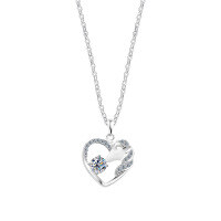 Sterling Silver Unicorn Moissanite Heart Pendant Necklace-S925 sterling silver + 30 points moissanite  925 silver