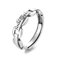 wholesale S925 Sterling Silver Minimalist Ins Korean Style Chain English Letter Ring Index Finger Ring for Women-A020J/approx. 2.6g Adjustable opening