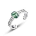wholesale 925 Silver Gold-Plated Japanese Retro Geometric Green Agate Women's Ring, Mori Girl Light Luxury Wish Feather Open Adjustable Ring-0-6
