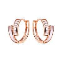 S925 Sterling Silver Cross Geometric Double-Layer Zircon Earrings-S925 sterling silver + rose gold zircon earrings  925 sterling silver