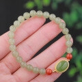 wholesale Gold-plated 925 Sterling Silver Inlaid with Large Cabochon Jasper Beads 6mm Jade Beads "Qing Shui" Material Hetian Jade Bracelet for Women-0-2
