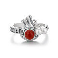 wholesale S925 Sterling Silver South Red Agate Coin Pouch Style Ring, Vintage and Artistic, Unisex-0-4