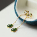 wholesale S925 Silver Alloy Wholesale Natural Hetian Jade Jadeite Gourd Earrings with Chain Ear Accessories in New Chinese Style-0-2
