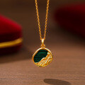 wholesale S925 Sterling Silver Geometric Necklace With Earth Lava Malachite Pendant For Women-0-2
