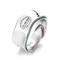 wholesale S925 Sterling Silver Avocado Fill Enamel Wide Wave Irregular English Open Ring-0-4