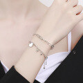 wholesale S925 Sterling Silver Korean Dongdaemun Retro Vintage Double-Layer Small Heart Bead Pendant Creative Bracelet-0-2
