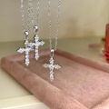 wholesale S925 Sterling Silver Goddess Cross Pendant Necklace with Full Pavé Shining Zirconia, Exquisite Craftsmanship, Light Luxury Advanced Textured Diamond-Inlaid Collarbone Chain-0-4