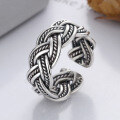 wholesale S925 Sterling Silver Vintage Distressed Rope Twist Handwoven Creative Unisex Open Ring-0-0
