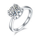 wholesale S925 Silver GRA Certified Moissanite Ring for Women, Light Luxury Bull Head Four-Prong Setting, 15/2/3 Carat Moissanite-0-6