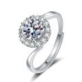 Sterling Silver D Color Moissanite 1ct Sunflower Ring Adjustable Plated White Gold-0-4