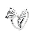 wholesale S925 sterling silver vintage distressed creative fox 3D design matte finish adjustable ring-0-4