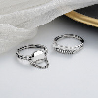 wholesale S925 Sterling Silver Simple Retro Geometric Tassel Chain Ring Ins Harajuku Style Versatile Accessory-338FJ/B model: about 2g opening adjustable