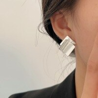 wholesale S925 Sterling Silver Square Double-Layer Stud Earrings for Women, Small and Fashionable, Temperament, Minimalist Style, High-End Sense-Sterling silver