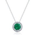 wholesale S925 silver geometric circular lab-grown emerald necklace, fully diamond-accented lab-grown colored gemstone custom collar chain-0-5