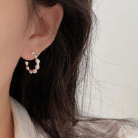wholesale S925 Sterling Silver Unique C-Shaped Ballpoint Earrings for Women, Korean Style, Minimalist,, High-End Ear Studs and Ear Accessories-Sterling silver