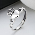 wholesale S925 Sterling Silver Vintage Love Crown Ring Hip Hop Punk Trendy Fashion Niche Design Sense Index Finger Ring-0-2