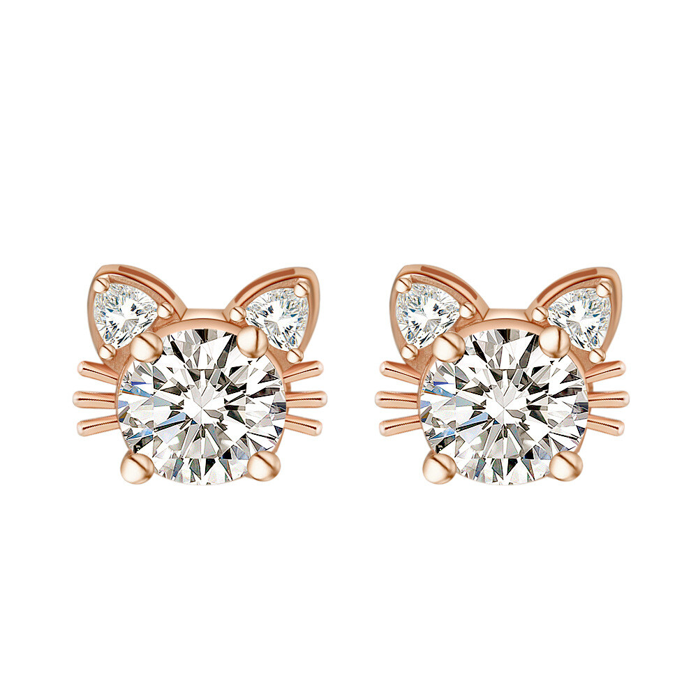 thumbnail image 2 of BAMOER 925 Sterling Silver Cat & CZ Crystal Stud Earrings, Hollow Cute Animal Jewelry 2 of 6