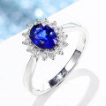 wholesale 18K gold Sri Lanka natural sapphire ring for women, royal blue princess style band with diamond accents, versatile and fashionable-0-3