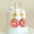 wholesale Metal material natural crystal earrings for women new small batch elegant strawberry quartz peace buckle ear hook earrings retro-0-0