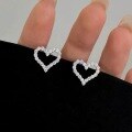 wholesale S925 Sterling Silver Openwork Heart-Shaped Diamond Inlaid Stud Earrings for Women, Minimalist and Unique Design, High-End Accessories-0-0