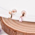 wholesale 18K Rose Gold and 9K Gold Plated Pink Ruby Ribbon Earrings with Zircon Studs for Women, Gift-0-1