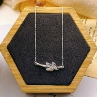 wholesale Sterling Silver Minimalist Bamboo Node Rising Bamboo Leaf Pendant Necklace, Small Batch Design Fashionable Elevated Collarbone Chain for Best Friend-Pure silver has you "bamboo" enough necklace Pure silver