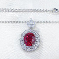 wholesale Metal: 925 Sterling Silver Zhu Zhifan New Simulated Pigeon Blood Red 10*12mm Oval Necklace for Women, Classic and Simple Fashion Style-0-2