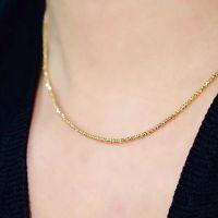 wholesale AU750 18K Gold White Gold Laser Bead Necklace for Women, Imported Filigree Craft, Ultra Sparkly Disco Chain, Collarbone Chain-18K three-color