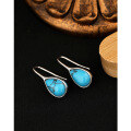 wholesale S925 Sterling Silver Water Drop Turquoise Earrings for Women, European and American Retro Luxury Earrings, SheIn TEMU Cross-Border Dropshipping-0-2