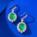wholesale 925 Silver New Style 8*10 Simulated Green Chalcedony Earrings, Luxurious Dripping Wealthy Woman Style Ear Jewelry-0-1
