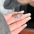 wholesale S925 Sterling Silver White Chalcedony Egg-Shaped Ring for Women, Cold Niche Design, Light Luxury Advanced Sense, Retro Openable Ring, Chinese Style-0-0