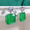 wholesale 925 Sterling Silver Earrings for Women, New Style 15*15 Emerald with Inclusions, Korean Style Ultra Sparkly Elegant Stud Earrings-0-1