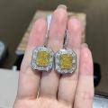 wholesale High Carbon Diamond New 4T Rectangular Colorful Yellow Ice Flower Cut 8*10 Stud Earrings for Europe and America-0-0