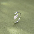 wholesale S925 Sterling Silver Fresh and Sweet Ins Style Niche Design Exquisite Leaf-set Diamond Tail Ring J2505-0-0