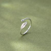 wholesale S925 Sterling Silver Fresh and Sweet Ins Style Niche Design Exquisite Leaf-set Diamond Tail Ring J2505-S925 silver ring Adjustable opening