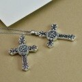 wholesale 925 Sterling Silver Retro Style Cross Pendant, Hip-Hop Inspired Distressed Vintage Fashion Necklace-0-3