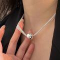 wholesale S925 Sterling Silver Plain Round Ball Necklace for Women, Light Luxury Fashion Multi-layer Chain Collarbone Chain, Japanese and Korean New Trend-0-1