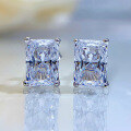 wholesale S925 Silver New High Carbon Diamond Powder Simulated White Diamond 1 Carat Rectangular Stud Earrings for Women-0-6